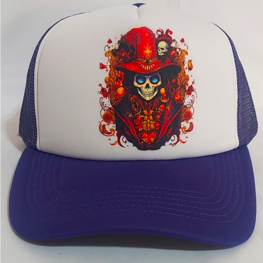 Skull Baseball Meshback Trucker Hats Adjustable Double Skull Purple